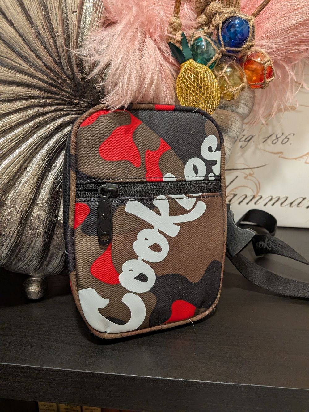 Camo Crossbody Pouch with Red Accents